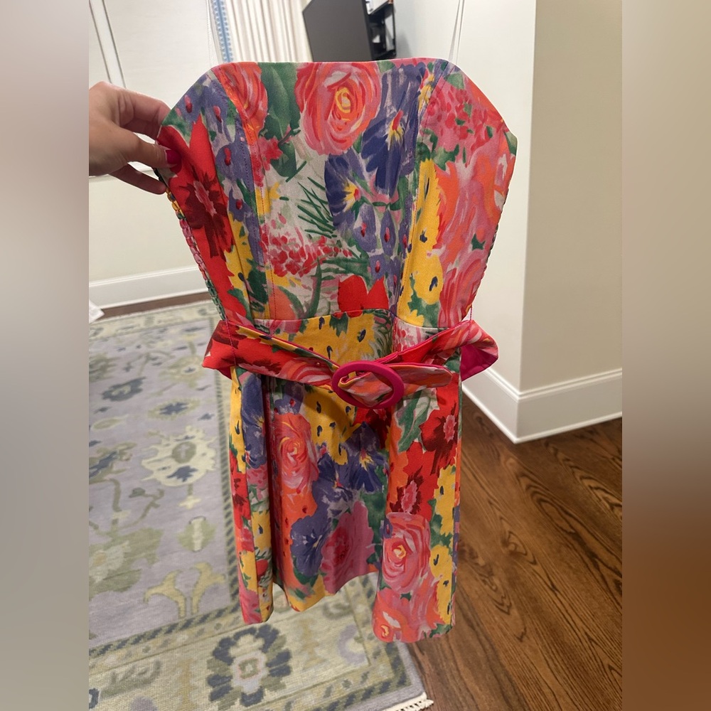 Floral Strapless Dress with Belt